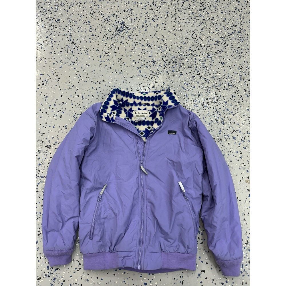Vintage 90s LL Bean Jacket Size YOUTH XL Purple Full Zip Aztec Lined Geometric